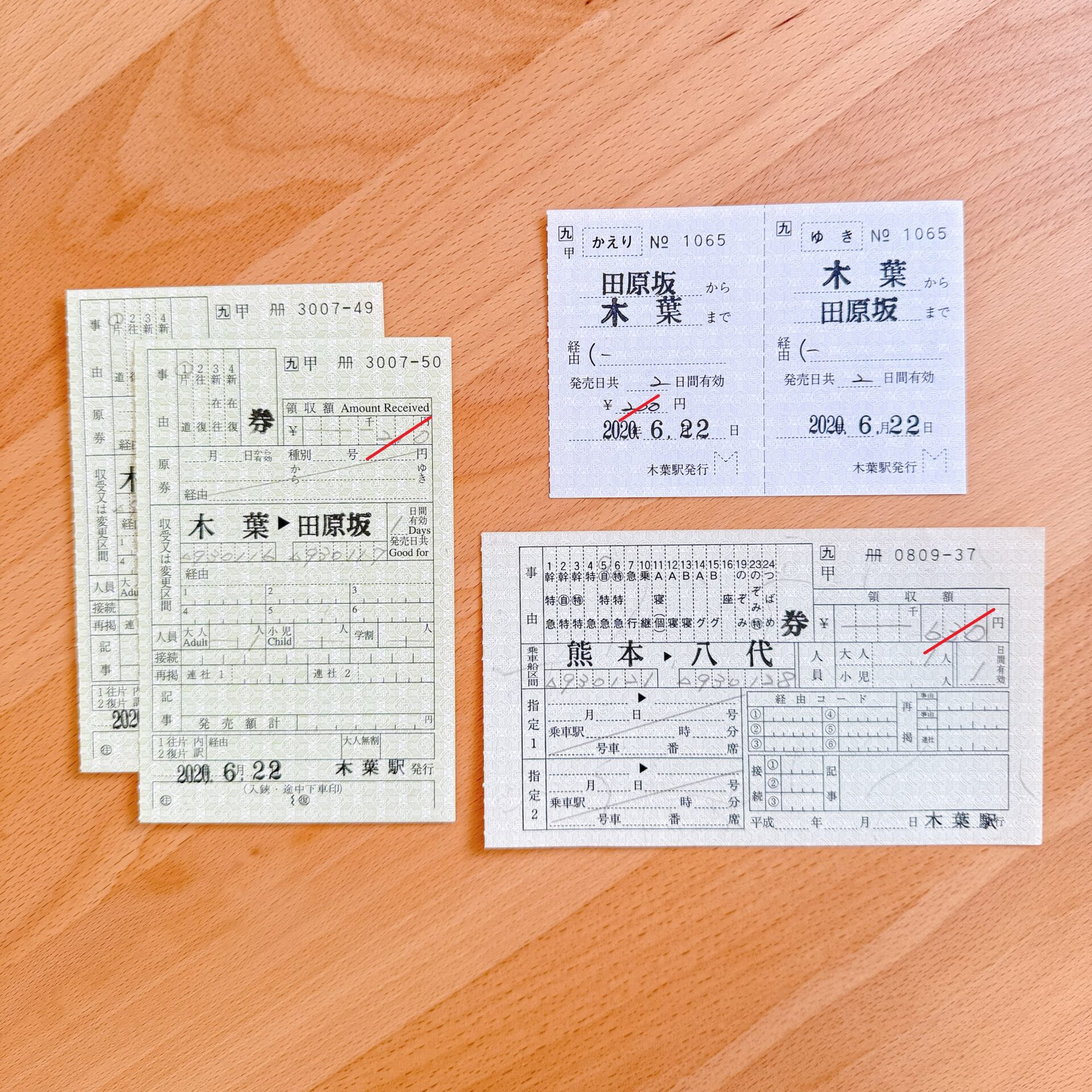 木葉駅で購入した乗車券類